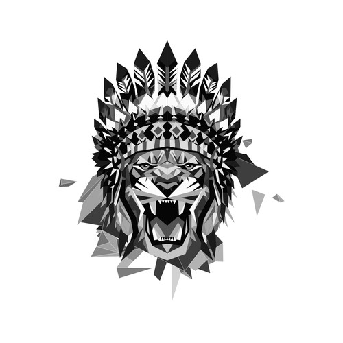 Geometric lion with Indian Headdress.