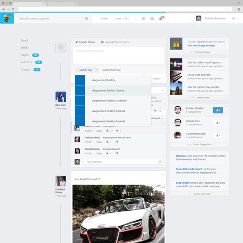 Social Networking User Interface (Main Page Layout)