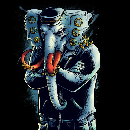 An Elephant with 80's rocker style
