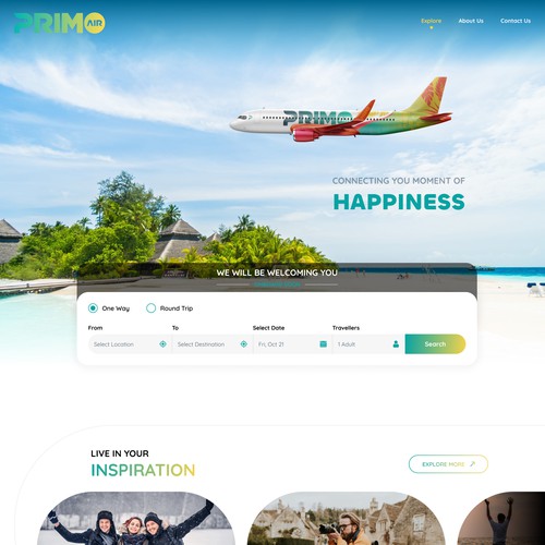 App based airline landing page