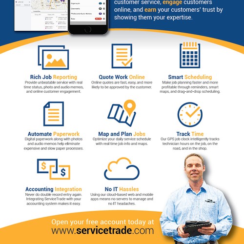 ServiceTrade two-page print ad spread