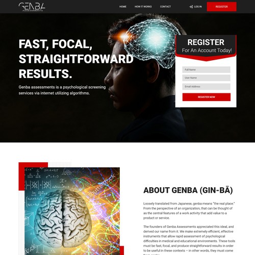 Website design for "Genba Assessments", a psychological screening services via internet utilizing algorithms
