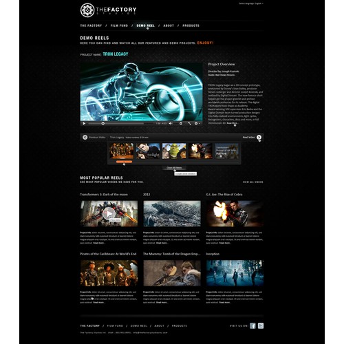 Web site for Cloud Film Production Company: Factory Studios