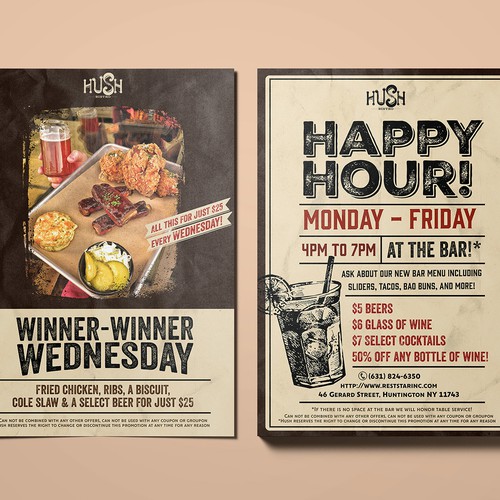 Happy Hour Flyer design for Hush Bistro