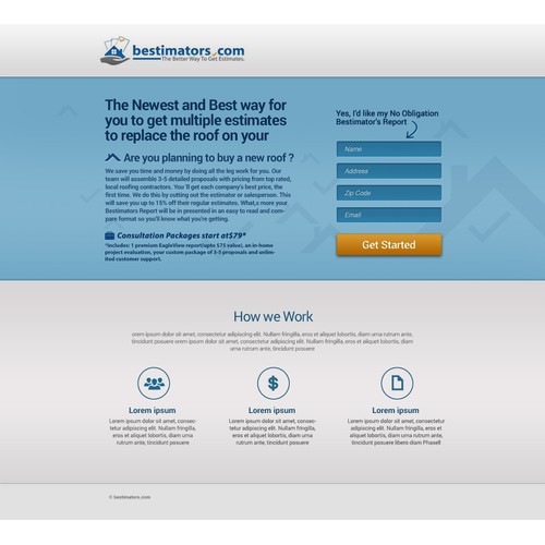 landing page for Bestimators.com