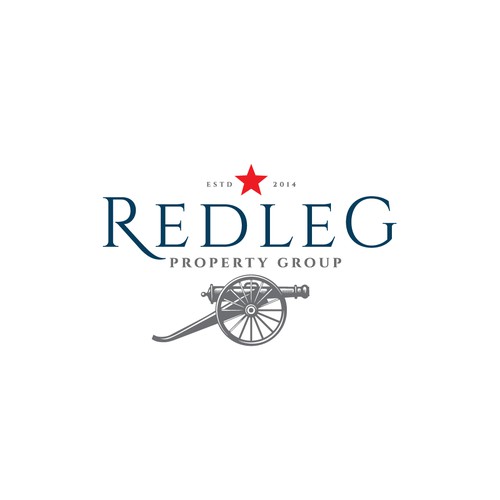 Create a modern artillery themed logo for Redleg Property Group