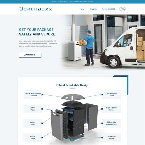 Landing page for innovation product. Parcels
