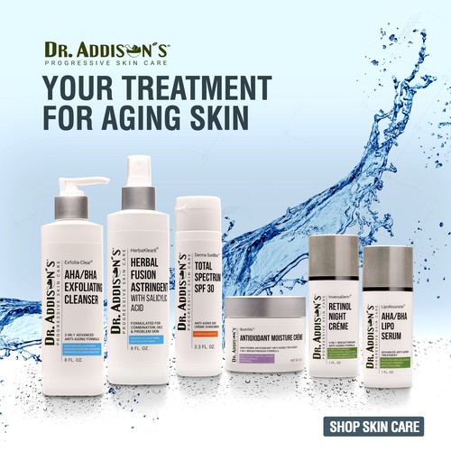 Design one gorgeous graphic image of a group of 6 moisturizing anti-aging skin care products