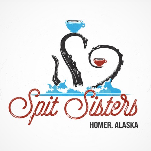 Create a funky coffee shop logo for a Homer Alaska company