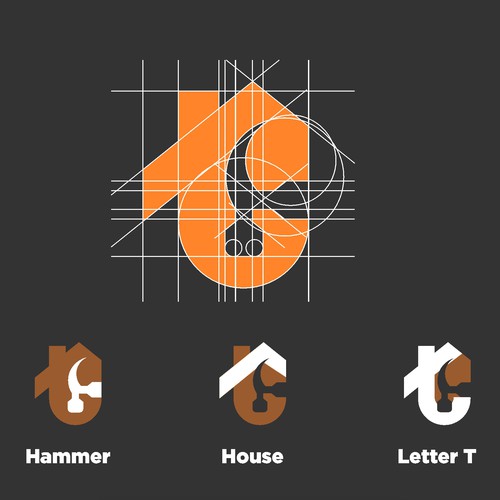 Combination logo letter t + Hammer + House