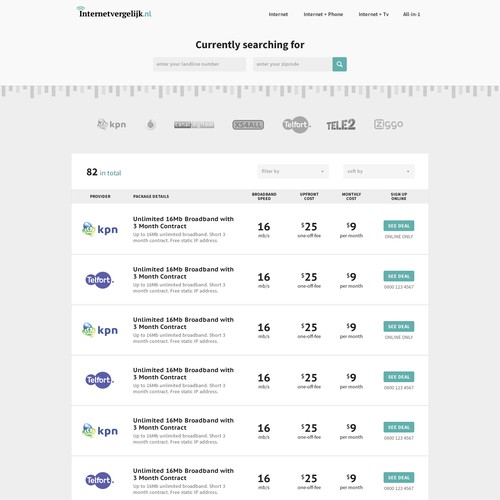 Design a clean, modern website for Internetvergelijk.nl