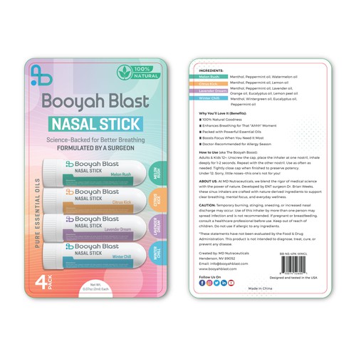 Blister packaging for nasal stick.