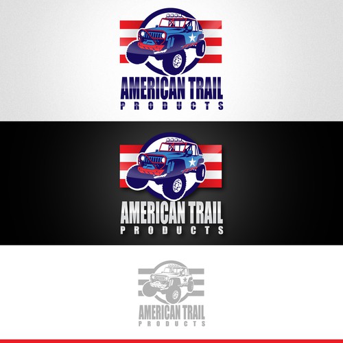 Create a logo targeted at the off road Jeep market, modern feel with patriotic edge