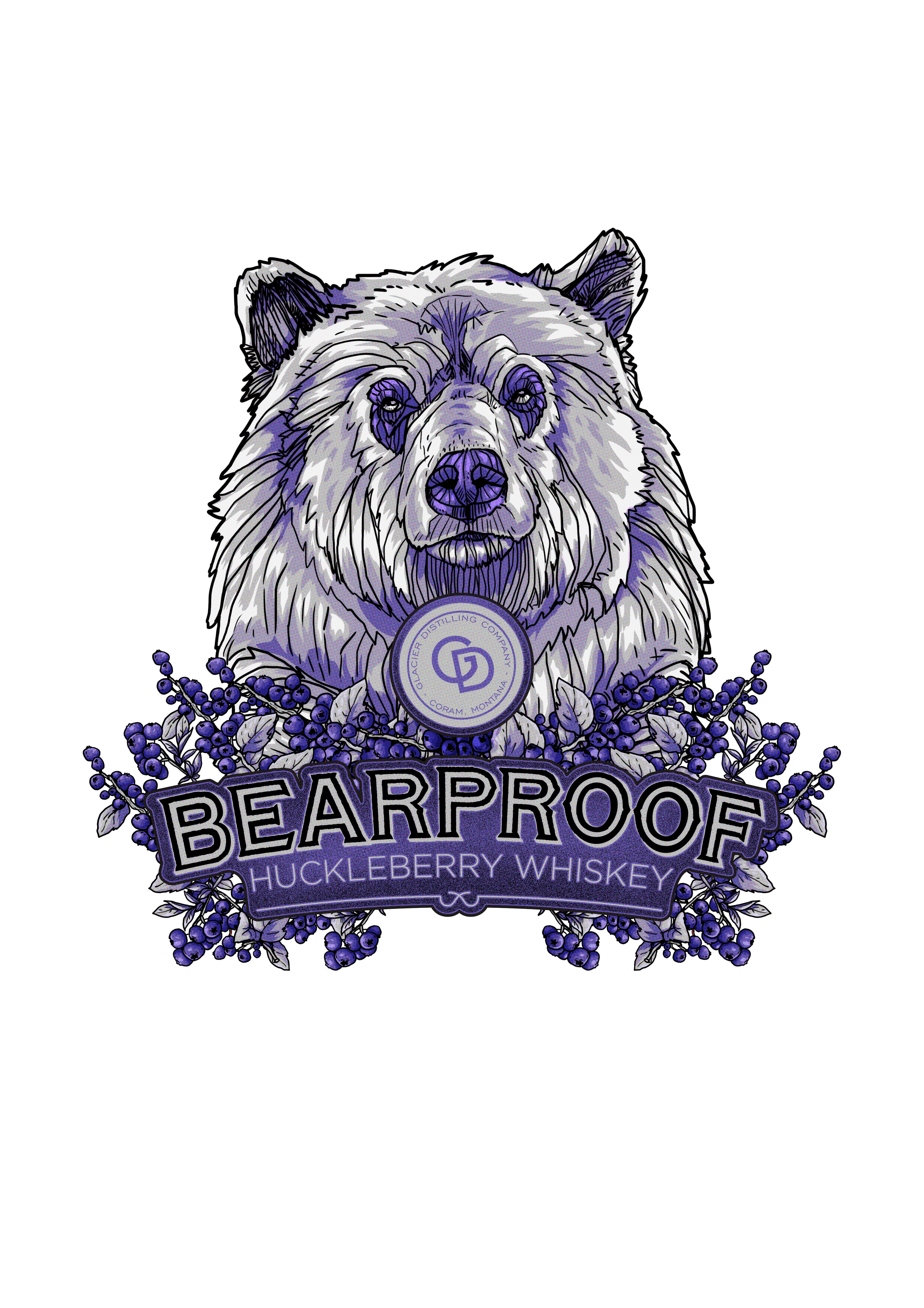 Glacier Distilling "Bearproof" Huckleberry Whiskey- promo shirt design