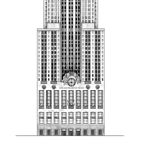 Line art of the Chicago Board of Trade Building