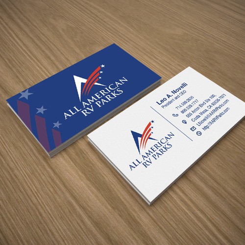 Create a modern, clean business card for a RV park/campground company.