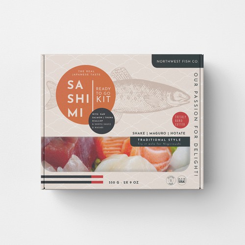 Food packaging for "Ready to Go Sashimi Kit"