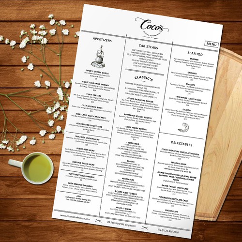 Steakhouse Menu Design for Coco Restaurant