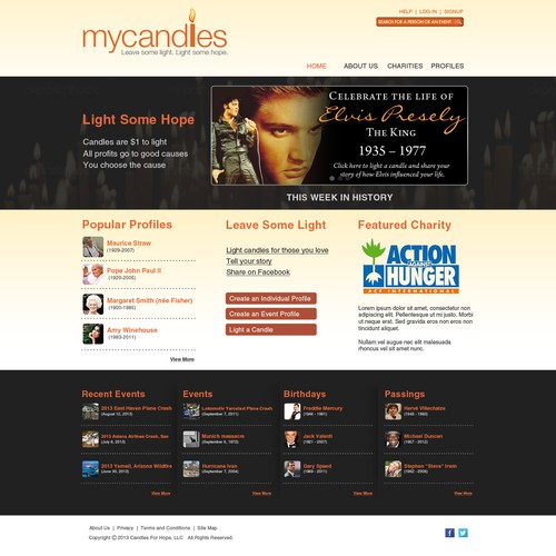 landing page for mycandles.org