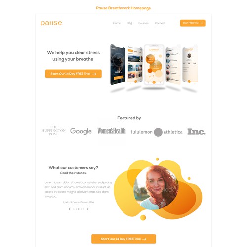 Homepage design for meditation app