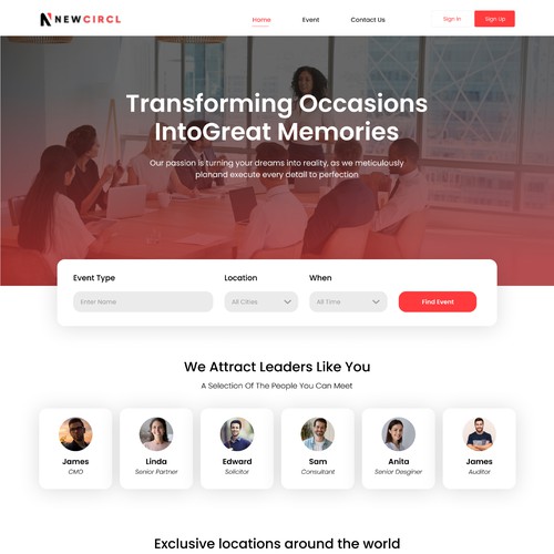 Web Page design Community Driven Events for Executives
