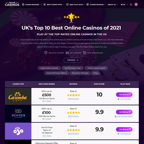 Online Casinos UK Homepage Design