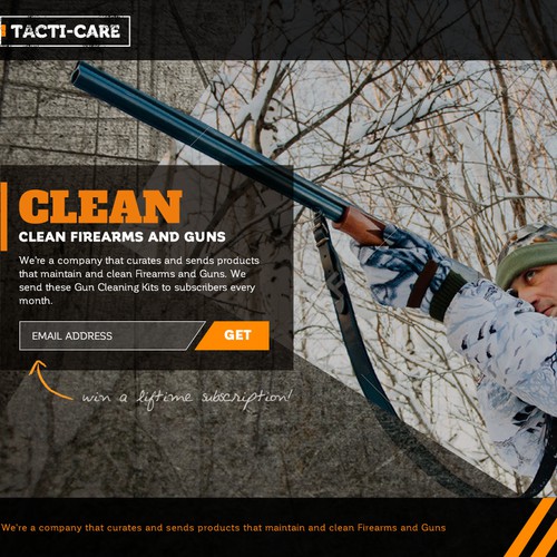 Masculine and Tough Landing Page for Tacti-Care Firearm Cleaning Kits!