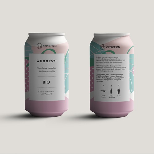 Whoopsy! Shake – Packaging design for organic strawberry smoothie powder