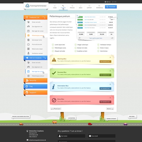 Features page design for an online CRM
