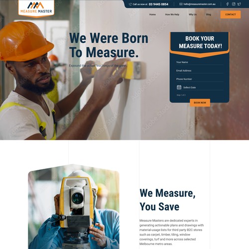 Website design for "Measure Master", measuring services for flooring, tiles, landscapers, house plans.