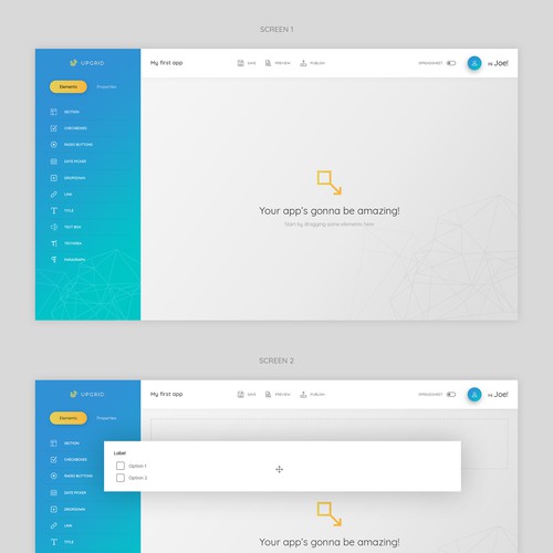 Web app design for Updrid