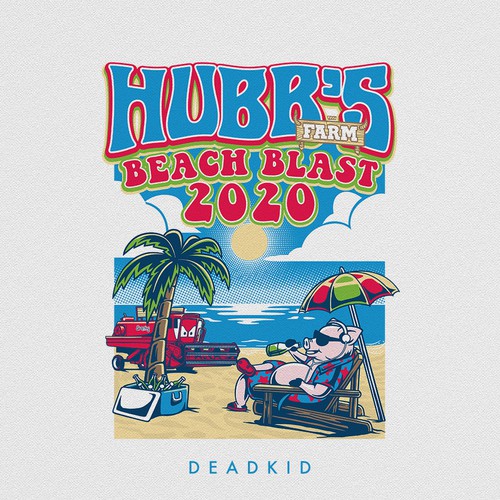 Design a classic beach blast music festival tshirt for a farm venue