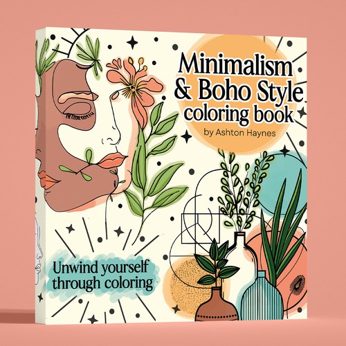 Portada para libro de colorear "Minimalism & Boho style"