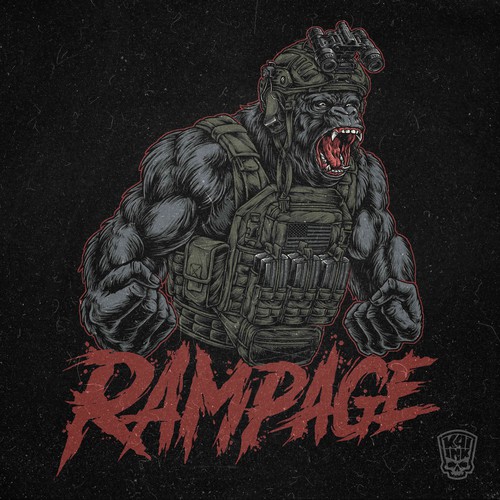Illustration of angry gorilla in tactical gear, for t-shirt