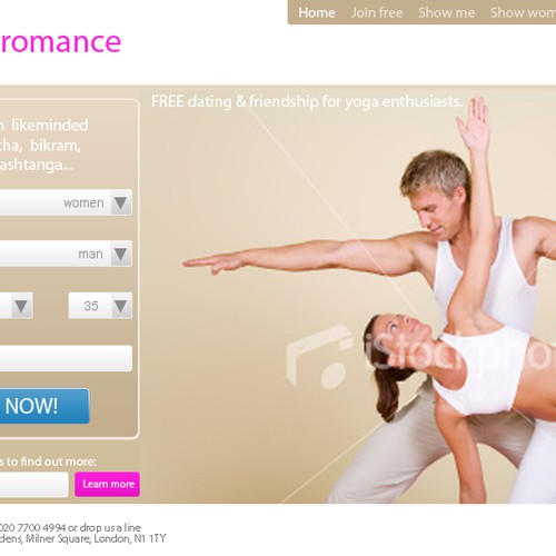 Home page for dating site for yoga enthusiasts