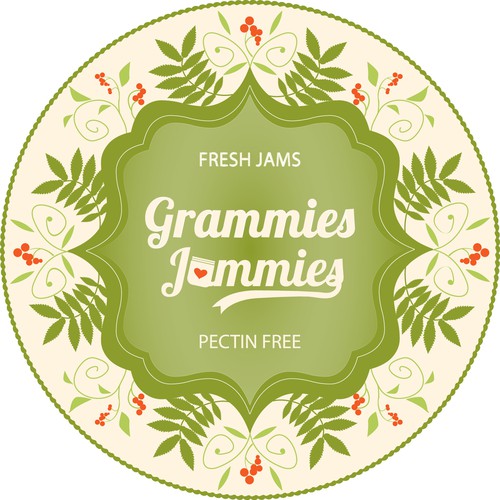 Design a label with "Grammies Jammies" capturing peoples attention that it is jam