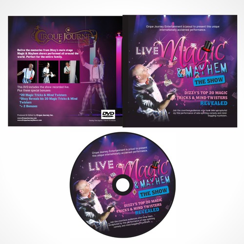 cd label and box package design for magician performer