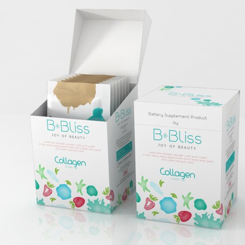 Please help improve packaging for "B-Bliss" Collagen powder product.