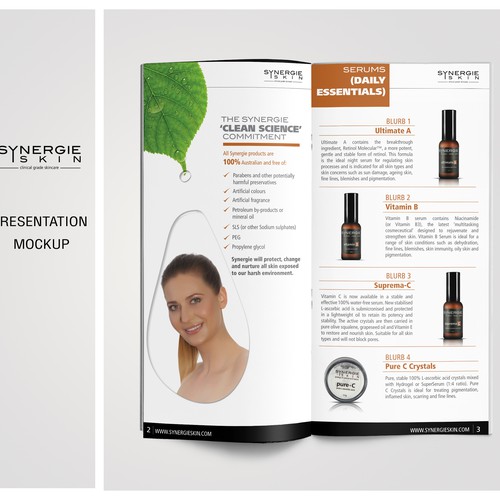 Create a promotional Booklet for an international cosmeceutical skincare company