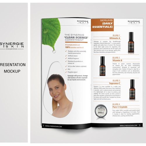 Create a promotional Booklet for an international cosmeceutical skincare company