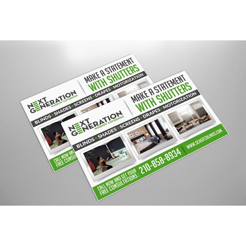 Create a modern window treatment ad for Next Generation Window Coverings
