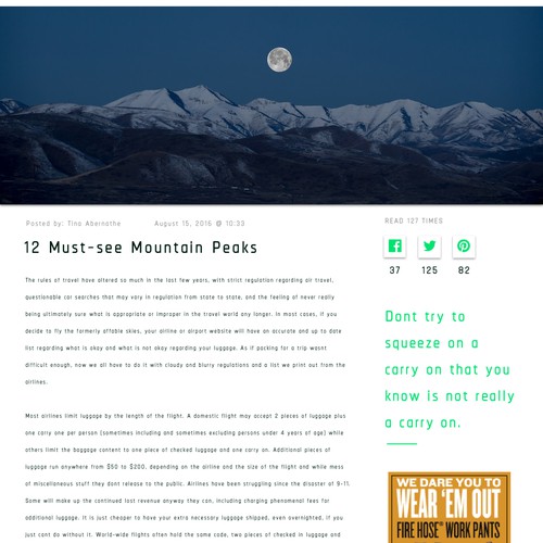 Outdoor blog article page