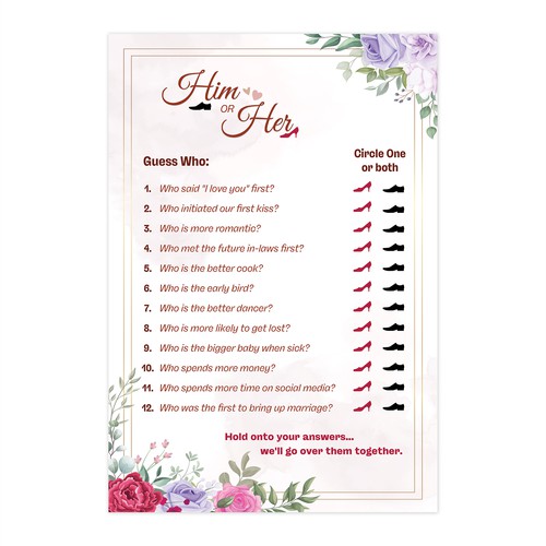 Bridal Shower Game Card