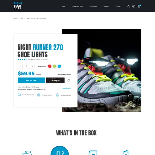 Night Tech Gear - Night Runner 270 Shoe Lights Product Detail Page