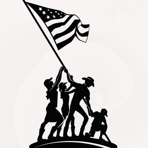 silhouette of a team putting up a flag