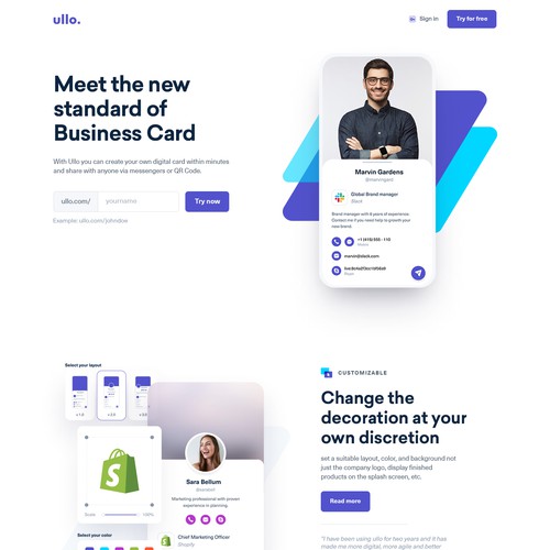 Ullo Card Landing Page Design