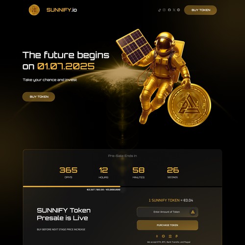 Landing page design for a token