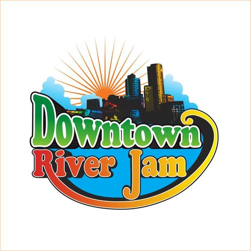 Create a fun and colorful modern illustration for Downtown River Jam