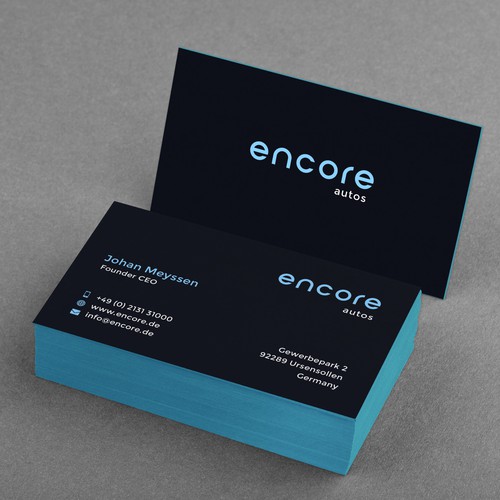 Encore logo and business card