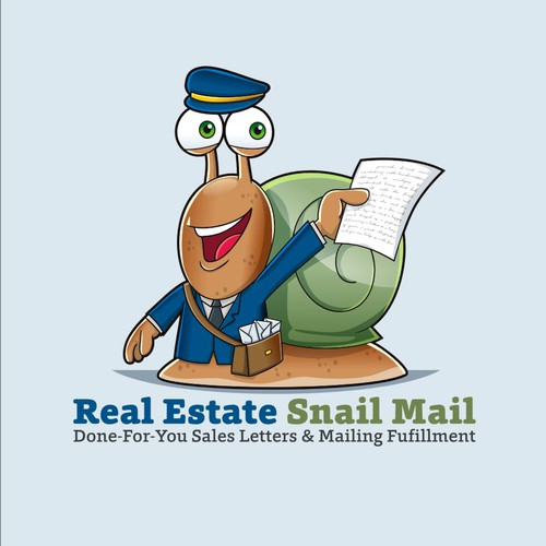 Playful character logo for a fun company "Real Estate Snail Mail"